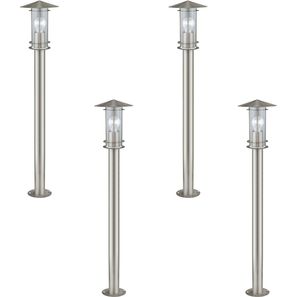 4 PACK IP44 Outdoor Bollard Light Stainless Steel 1000mm 60W E27 Driveway Post