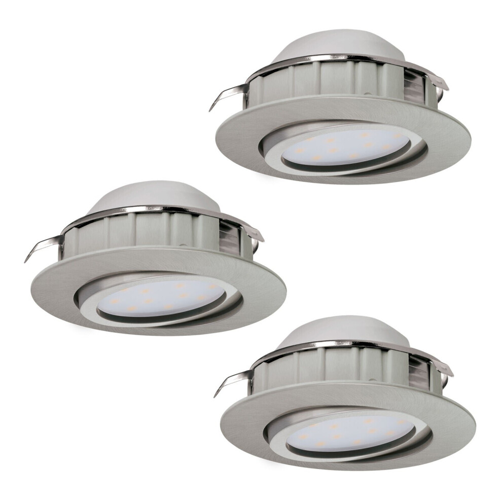 Loops 3 Pack Flush Ceiling Downlight Satin Nickel Adjustable 6W Built In Led