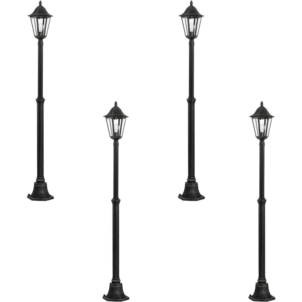 4 PACK IP44 Outdoor Bollard Light Black & Silver Lantern 2000mm Post 60W E27