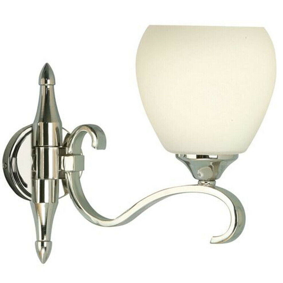 Luxury Traditional Single Arm Wall Light Bright Nickel Opal Glass Shade Dimmable