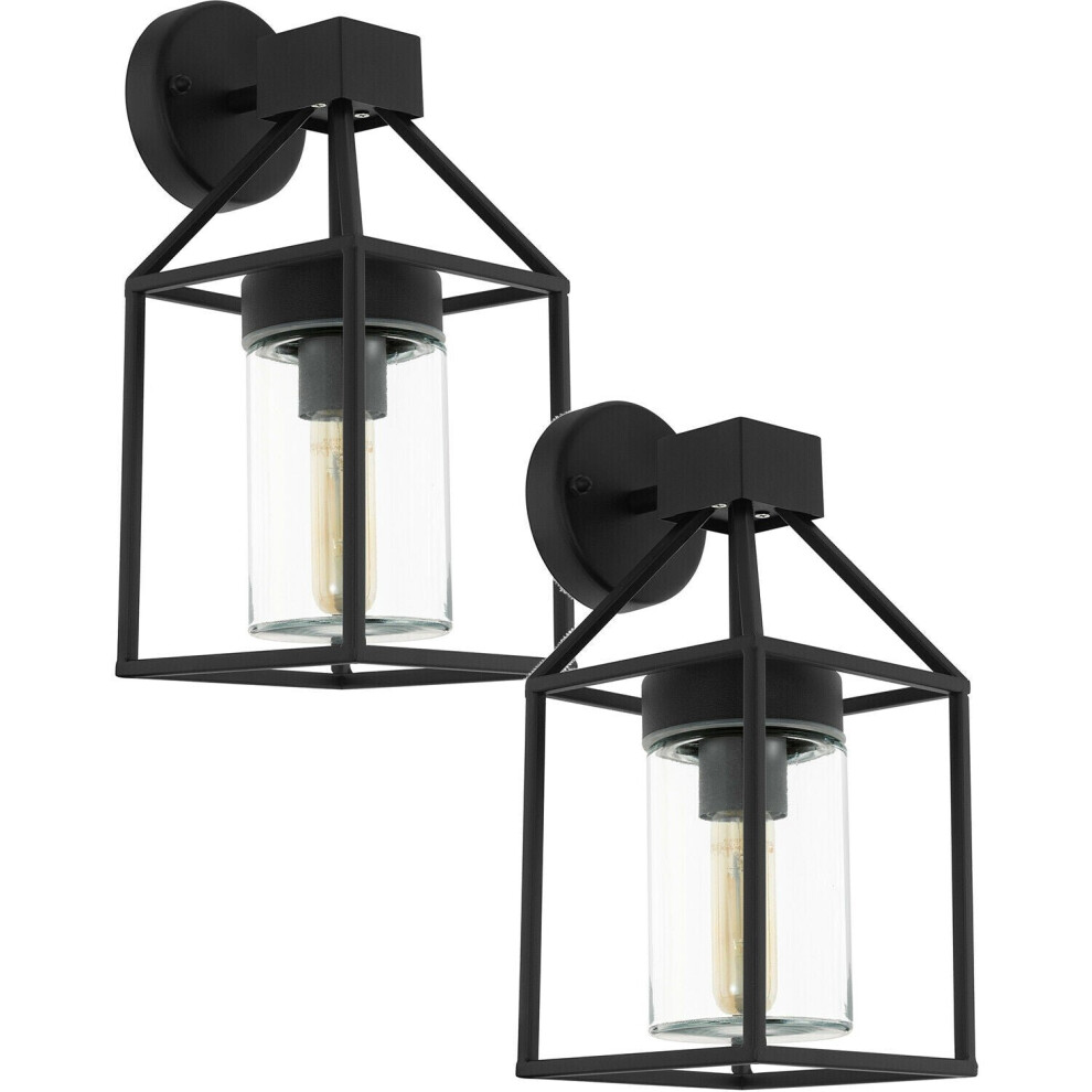 Loops 2 Pack Ip44 Outdoor Wall & Square Glass Shade 60W E27 Porch Lamp Light/Black
