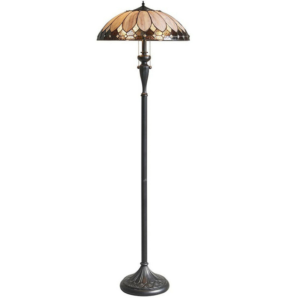 Loops 1.5M Tiffany Twin Floor Lamp & Retro Stained Glass Shade I00006 Dark/Bronze