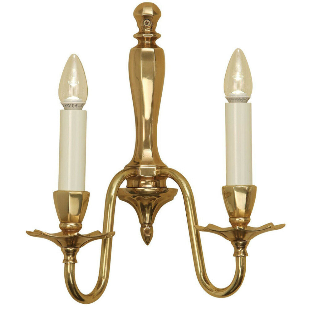 Luxury Traditional Twin Wall Light Solid Brass & Ivory Candelabra Dimmable Lamp