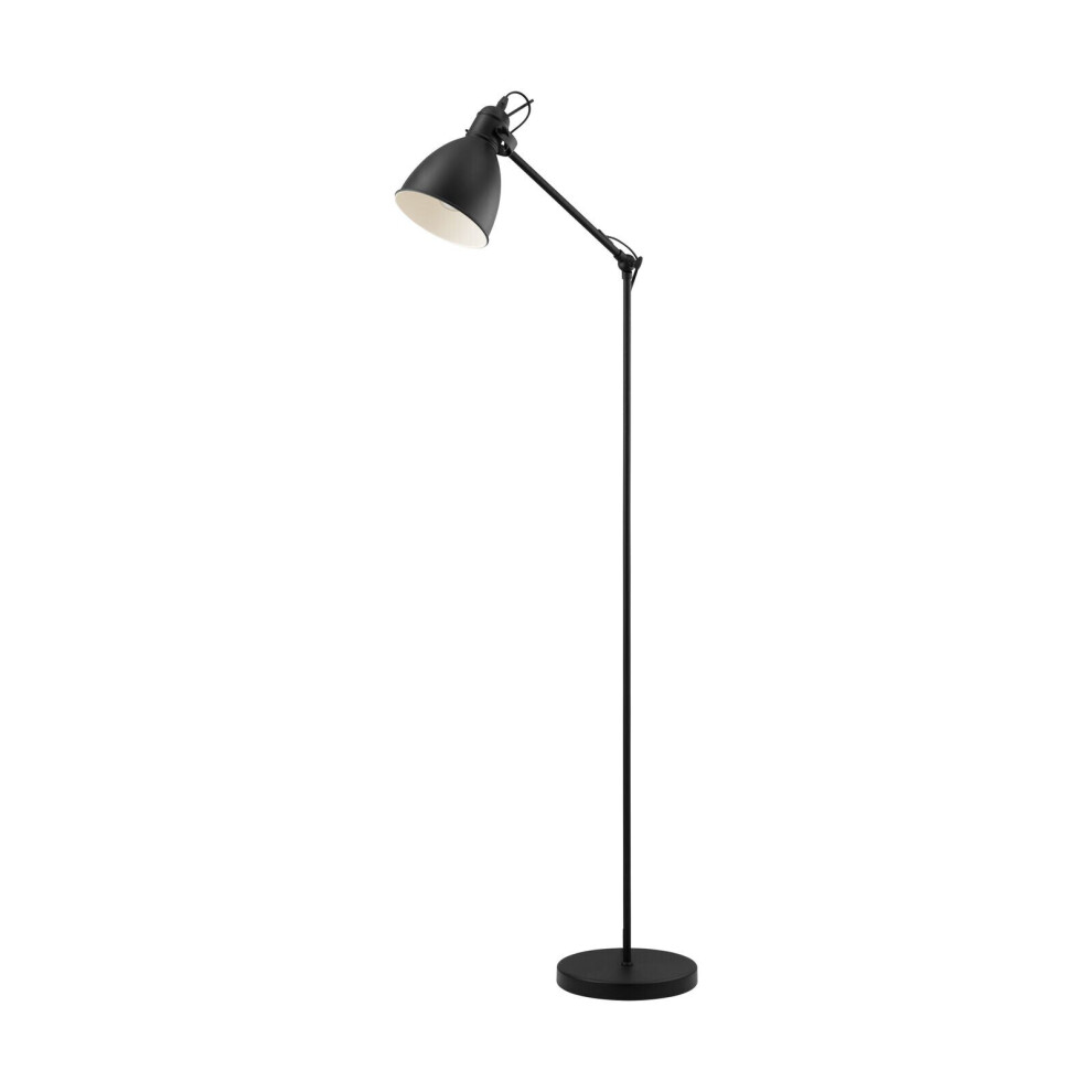 Loops Adjustable Arm Floor Lamp Light Black & White Shade 1 X 40W E27 Bulb