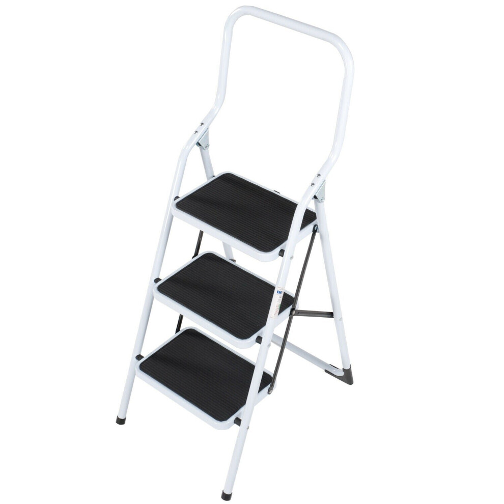 Loops 0.75M Folding Step Ladder Safety Stool 3 Tread Compact Anti Slip Rubber Steps