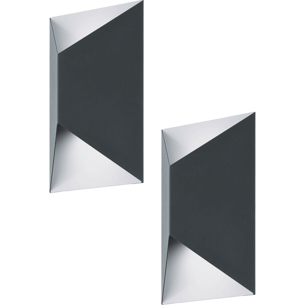 Loops 2 Pack Ip44 Outdoor Wall Light Anthracite & White Trapeze 2.5W Built In Led