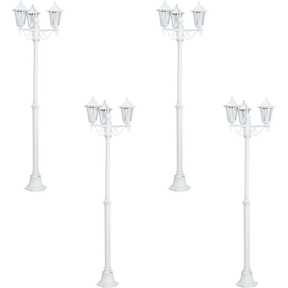 4 PACK IP44 Outdoor Bollard Light White Aluminium Lantern 3 Arm 60W E27 Post