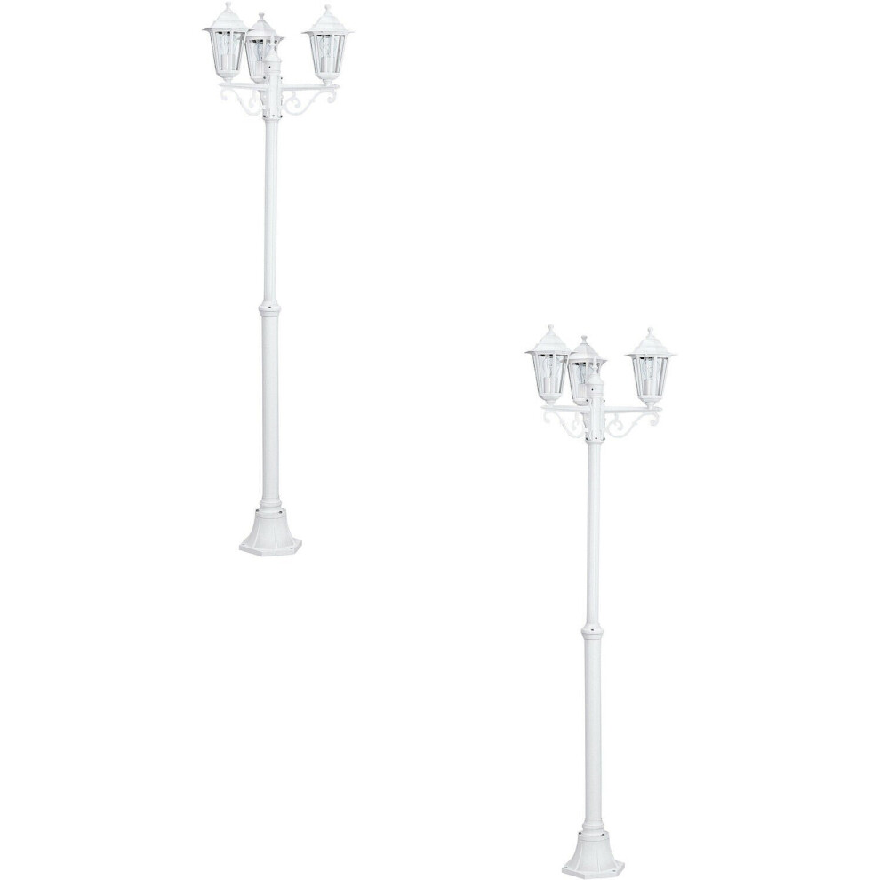 Loops 2 Pack Ip44 Outdoor Bollard Aluminium Lantern 3 Arm E27 Lamp Post Light/White