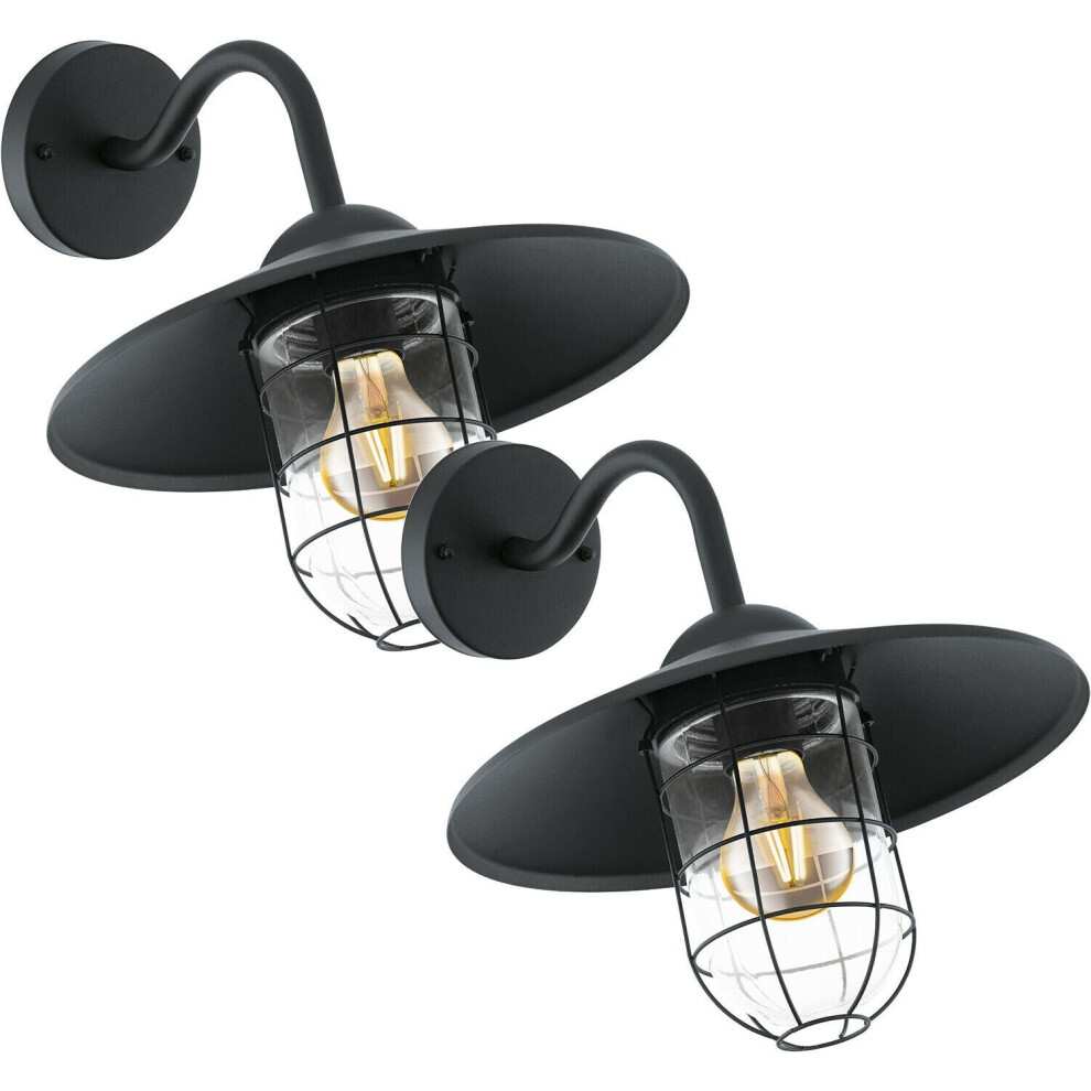Loops 2 Pack Ip44 Outdoor Wall Cage Fisherman Shade 60W E27 Porch Lamp Light/Black