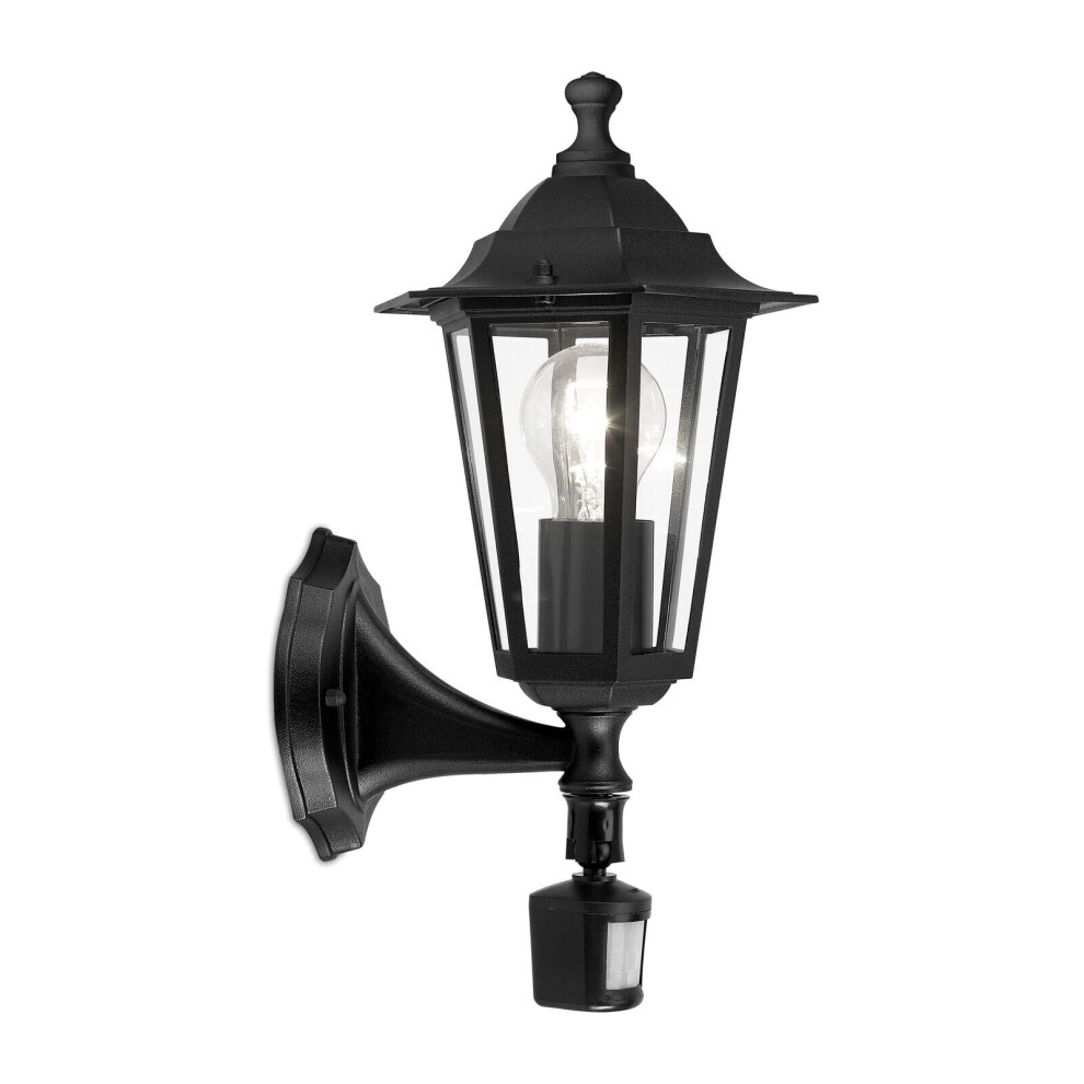 Loops Ip44 Outdoor Wall & Pir Sensor Aluminium Lantern 1X 60W E27 Bulb Light/Black