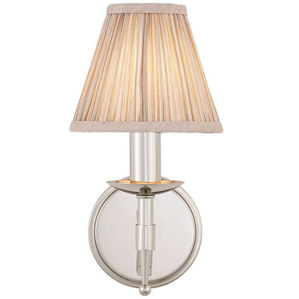 Avery Luxury Single Arm Wall Light Traditional Bright Nickel & Beige Pleat Shade