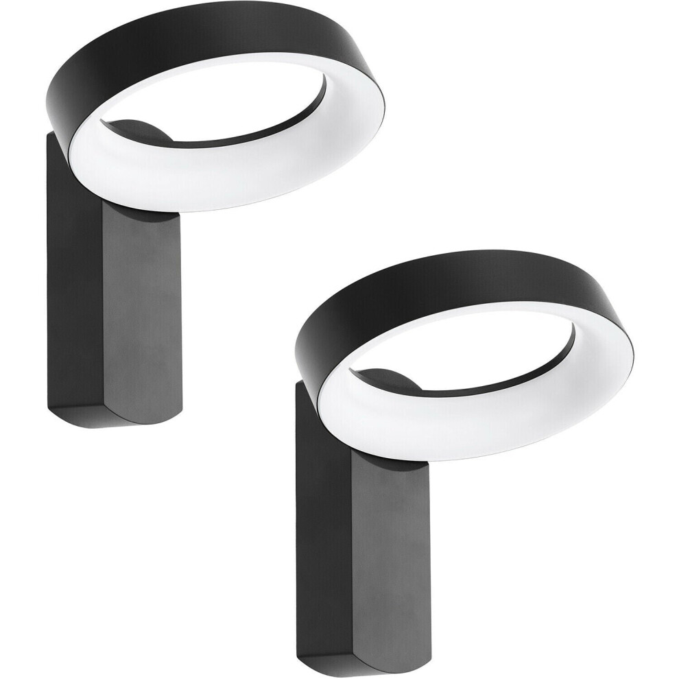 2 PACK IP54 Outdoor Wall Light Anthracite Aluminium Hoop 3.3W LED Lamp