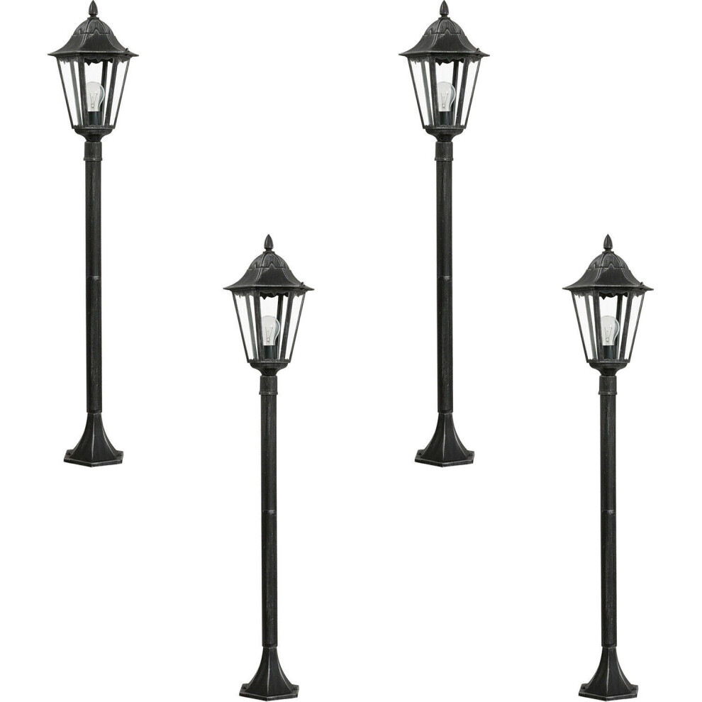 Loops 4 Pack Ip44 Outdoor Bollard Light Black & Silver Lantern 1200Mm Post 60W E27