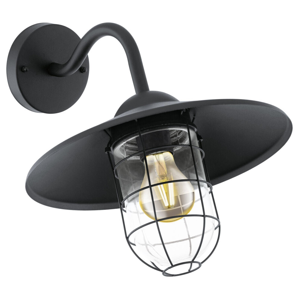 Loops Ip44 Outdoor Wall Cage Fisherman Shade 1 X 60W E27 Bulb Porch Lamp Light/Black