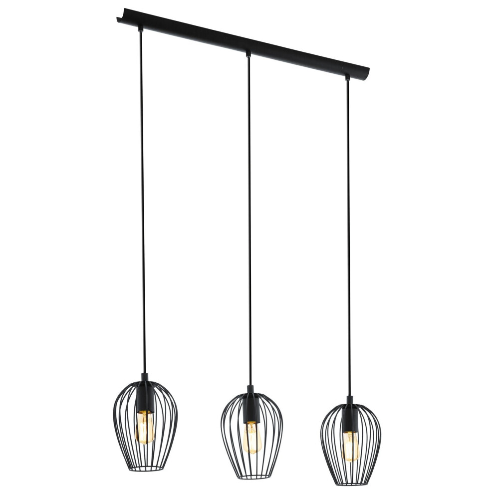 Loops Hanging Ceiling Pendant Wire Cage 3X 60W E27 Kitchen Island Dining Light/Black