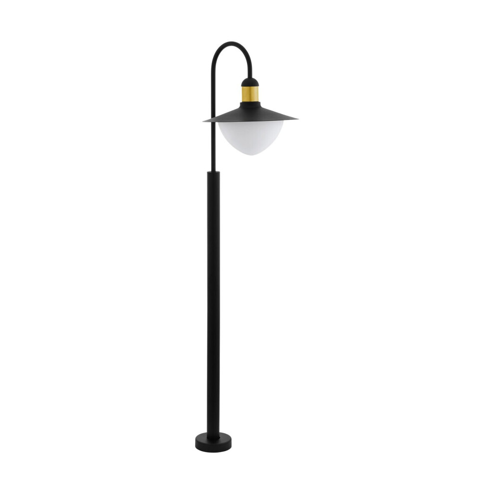 IP44 Outdoor Bollard Light Black & Gold Curved Arm Post 1 x 60W E27 Bulb