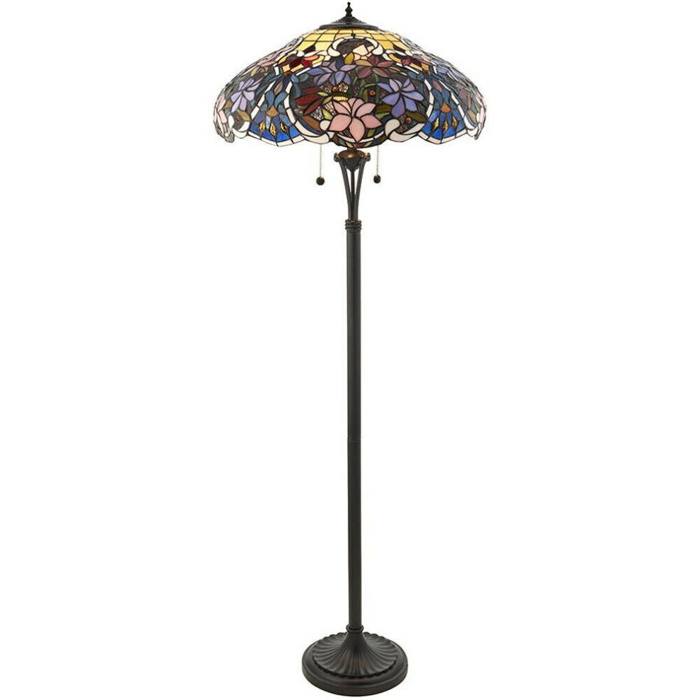 Loops 1.5M Tiffany Twin Floor Lamp & Floral Stained Glass Shade I00027 Dark/Bronze