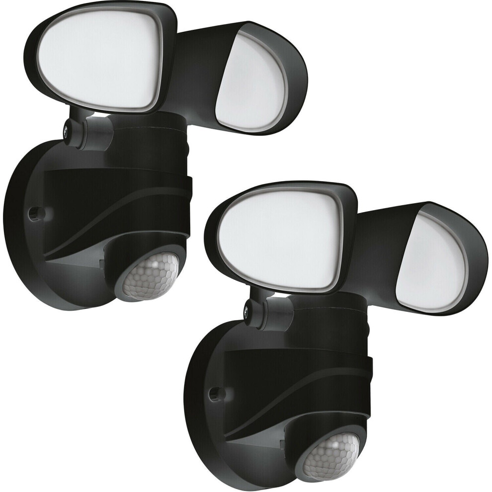 2 PACK IP44 Outdoor Wall Light & PIR Sensor Black Plastic 6W LED Lamp
