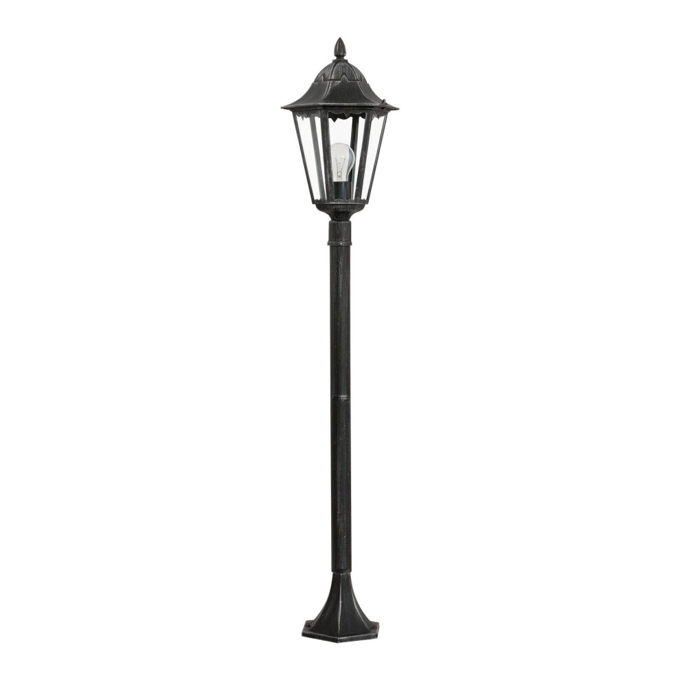 IP44 Outdoor Bollard Light Black & Silver Lantern 1200mm Tall Post 60W E27