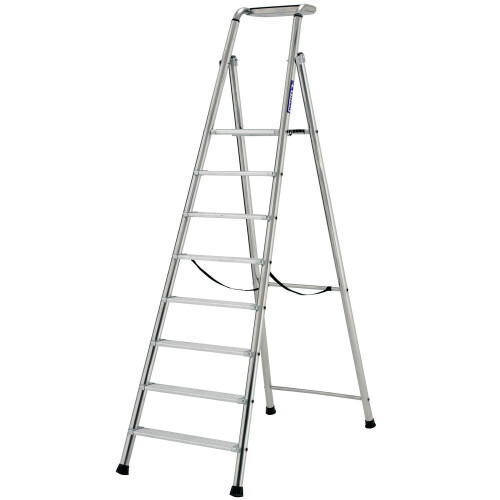 Loops 1.9m MAX STABILITY Platform Step Ladders - 8 Tread Anti-Slip Aluminium DIY Steps