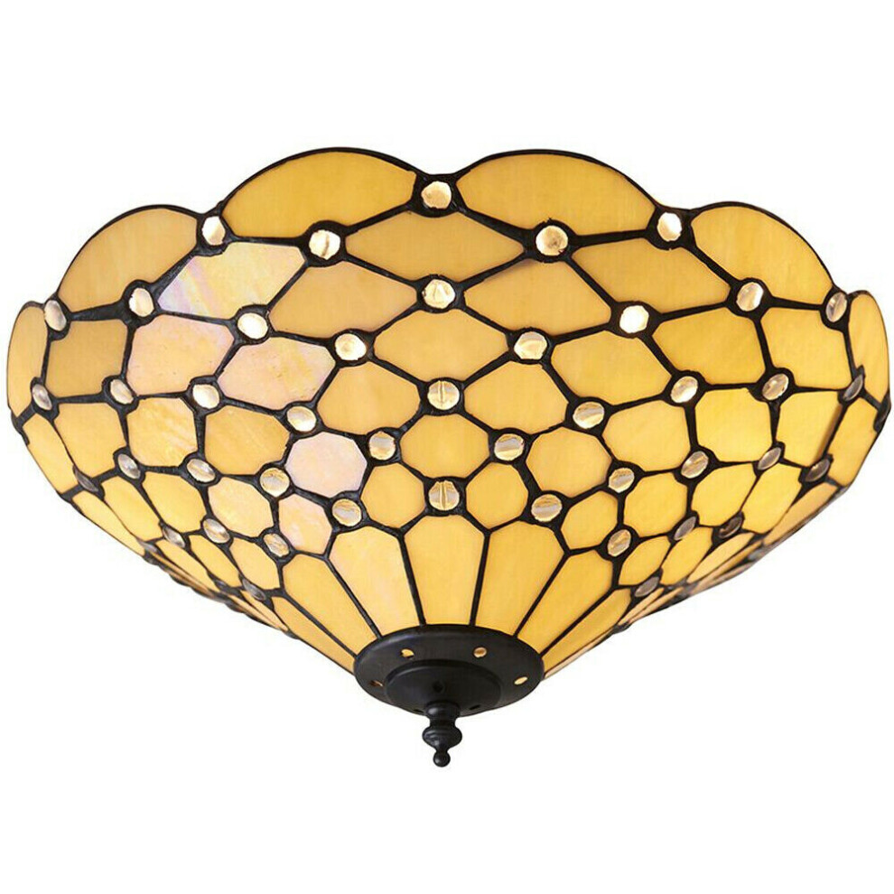 Tiffany Glass Semi Flush Ceiling Light Amber Geometric Inverted Shade i00059