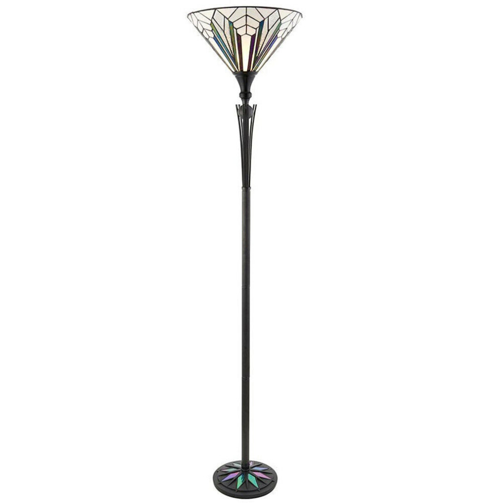 Loops 1.7M Tiffany Floor Lamp Stem & Retro Stained Glass Shade Uplighter I00002 Black