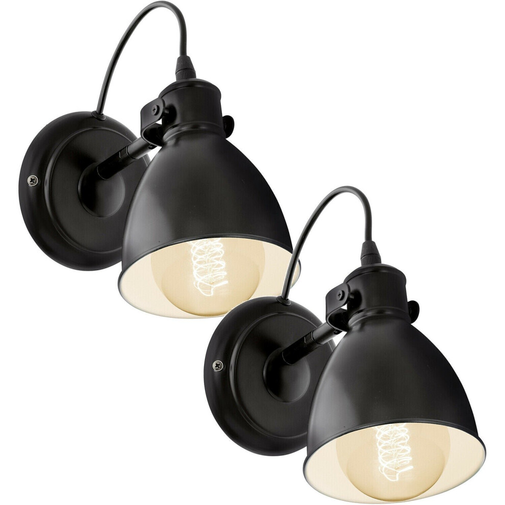 2 PACK Adjustable Wall Light   Sconce Black & White Bowl Shade 1x 40W E27