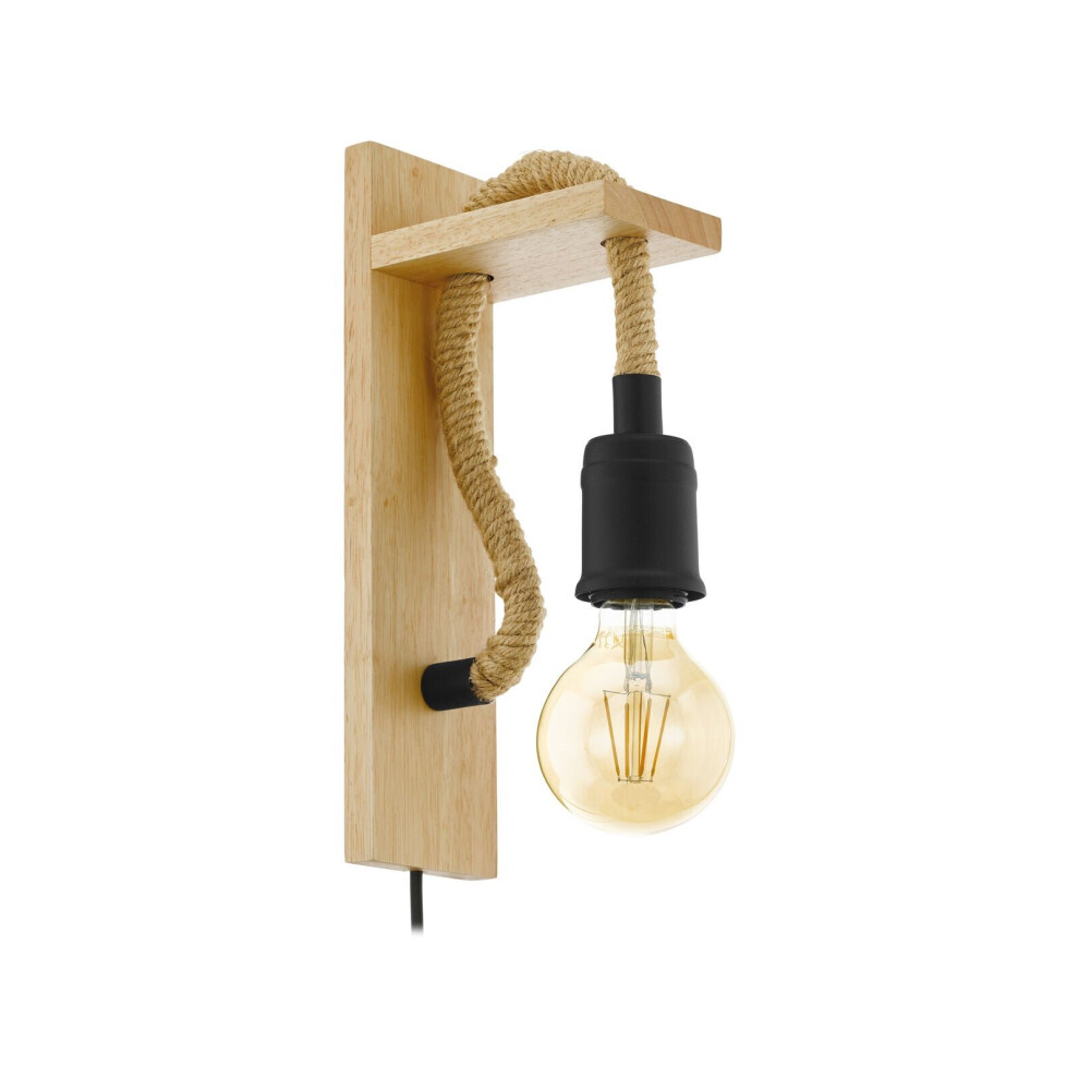 Loops Led Wall Light / Sconce Modern Wood & Rope Hangman Lamp 1 X 10W E27 Bulb