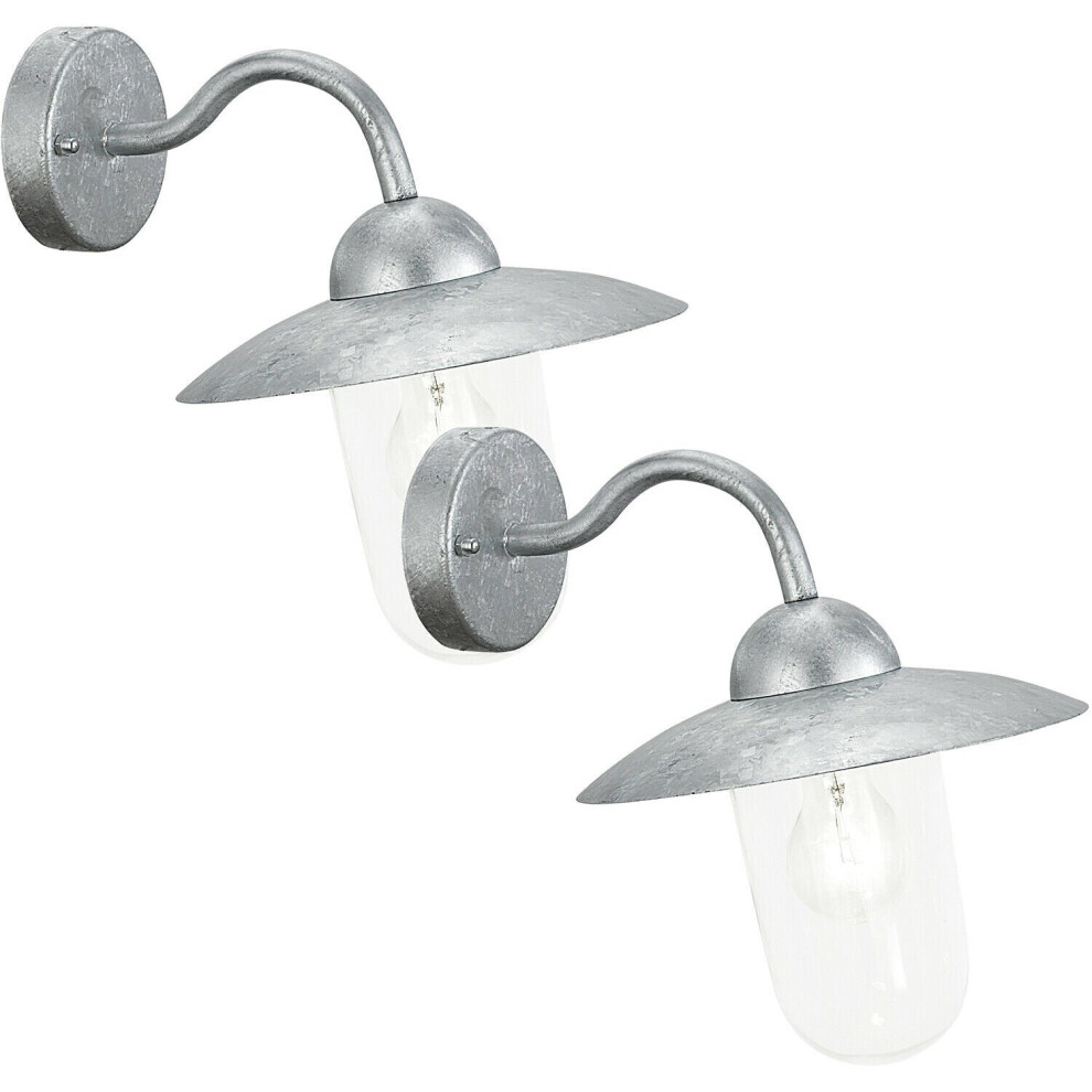 2 PACK IP44 Outdoor Wall Light Zinc Plated Steel 1x 60W E27 Porch Lamp