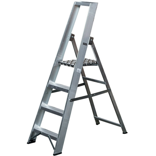Loops 0.8m Aluminium Platform Step Ladders 4 Tread Home DIY Lightweight Metal Steps