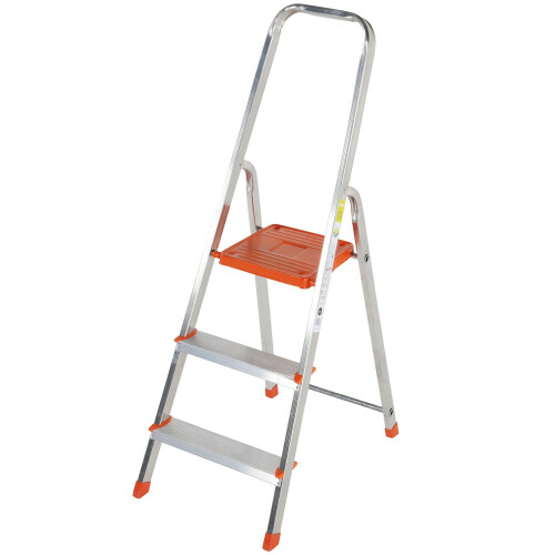 Loops 0.6m Lightweight Aluminium Platform Step Ladders 3 Tread Anti Slip DIY Steps