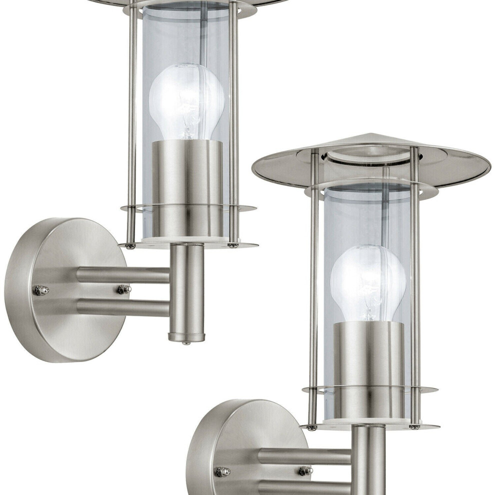 Loops 2 Pack Ip44 Outdoor Wall Light Stainless Steel & Glass Shade 60W E27 Porch