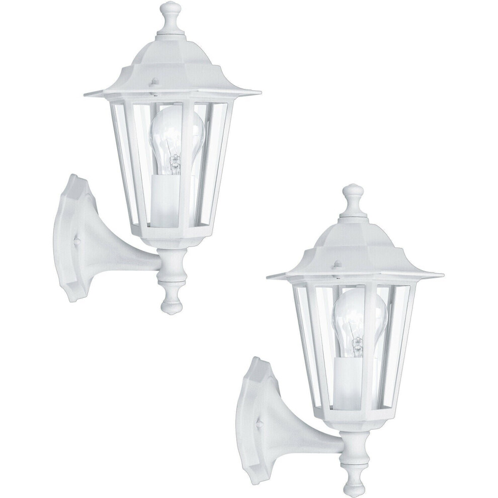 Loops 2 Pack Ip44 Outdoor Wall Light White Aluminium Lantern 60W E27 Porch Lamp Up