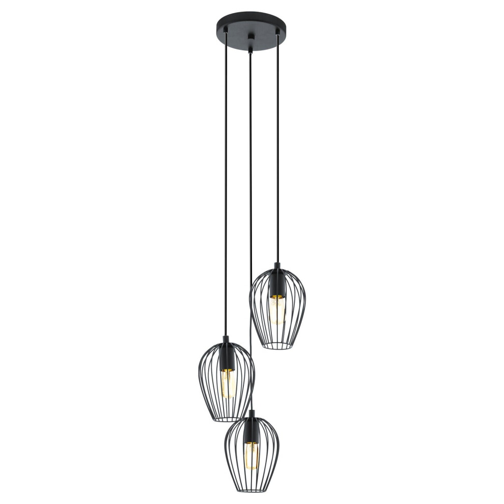 Loops Hanging Ceiling Pendant Wire Cage 3X 60W E27 Hallway Feature Lamp Light/Black