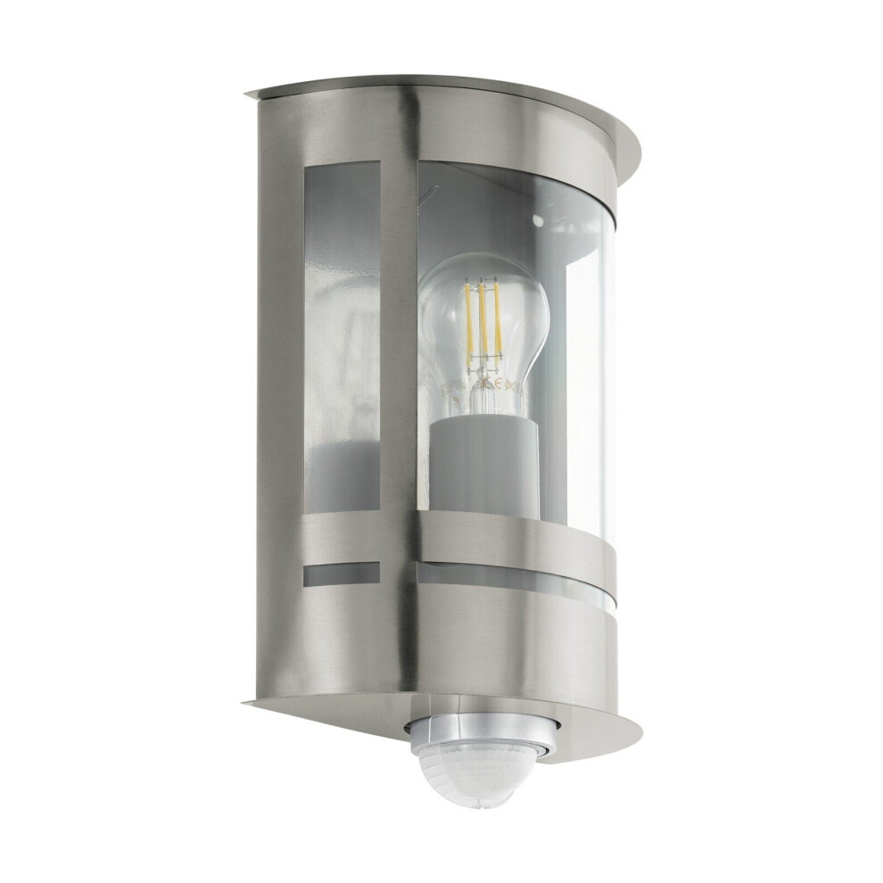 IP44 Outdoor Wall Light & PIR Sensor Stainless Steel 1 x 60W E27 Bulb