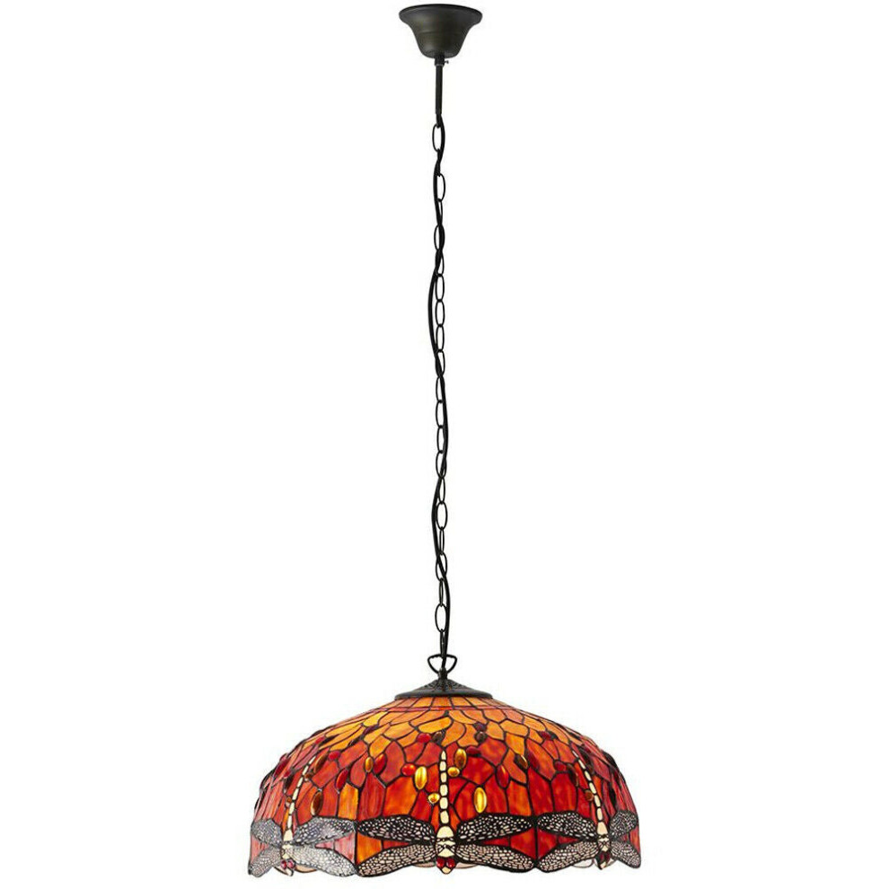 Loops Tiffany Glass Hanging Ceiling Pendant Dragonfly 3 Lamp Shade I00113 Light/Orange