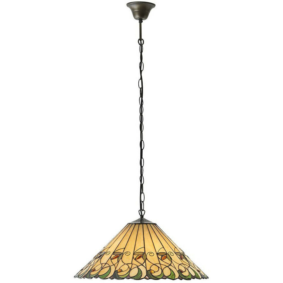 Tiffany Glass Hanging Ceiling Pendant Light Bronze & Amber Floral Shade i00127