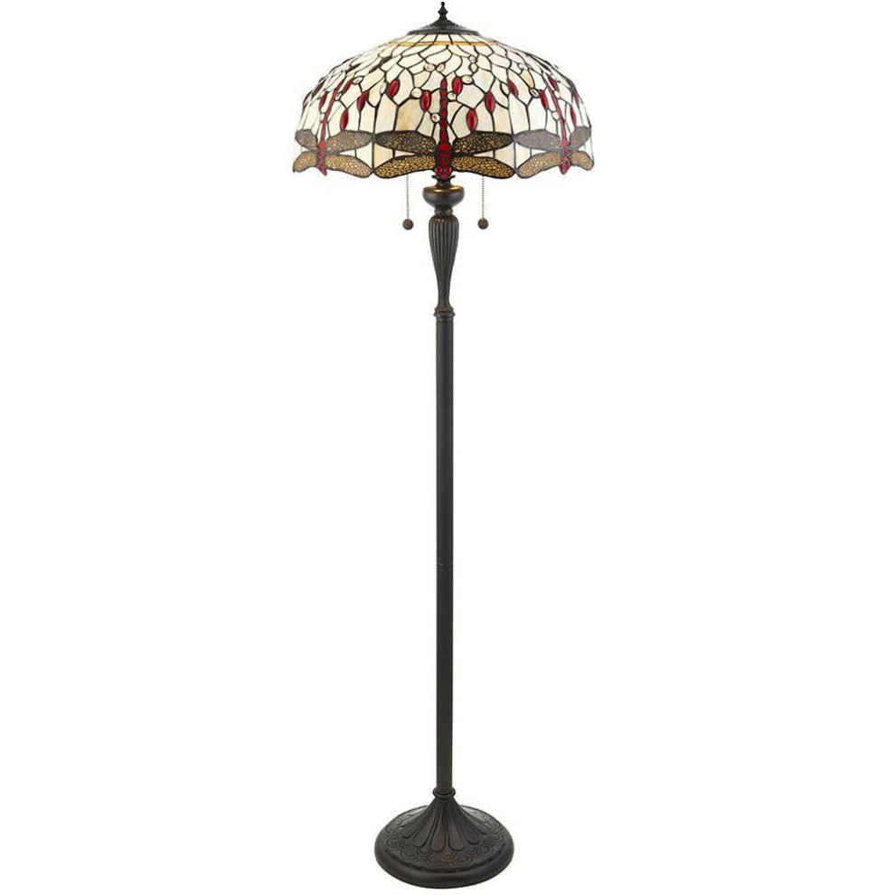Loops 1.5M Tiffany Twin Floor Lamp & Dragonfly Stained Glass Shade I00012 Dark/Bronze