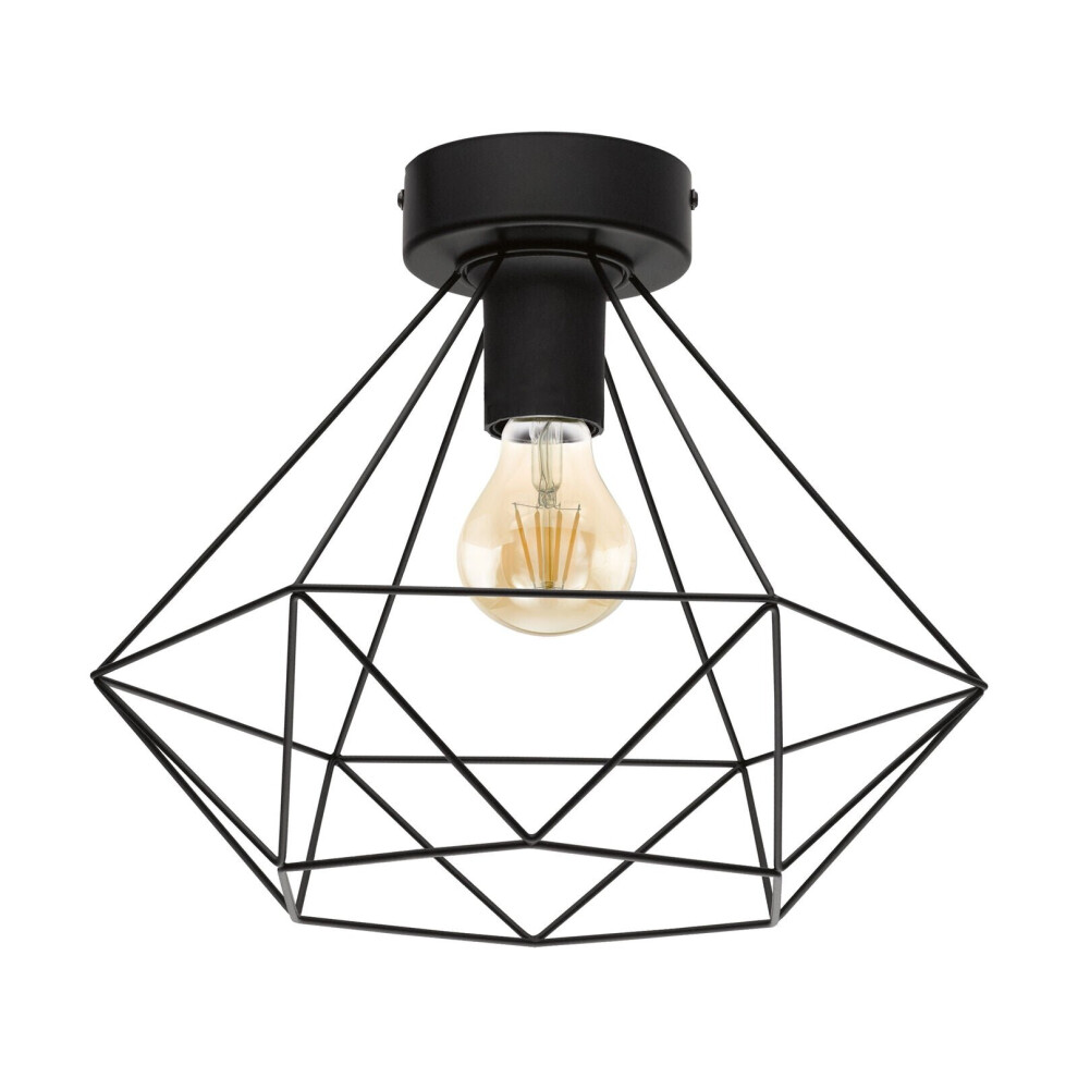 Loops Semi Flush Ceiling Light Black Steel Geometric Shade 1 X 60W E27 Bulb Feature