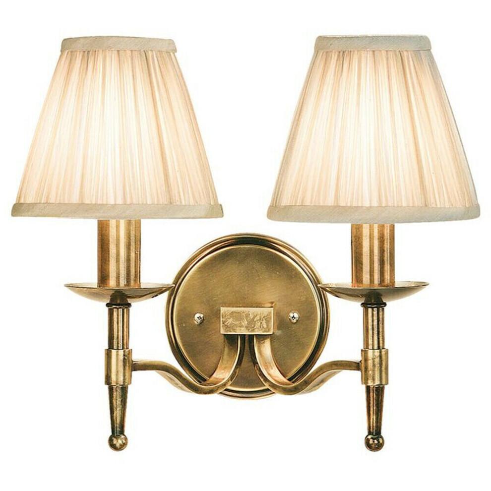 Loops Avery Luxury Twin Arm Wall Traditional Antique Brass & Pleat Shade Light/Beige