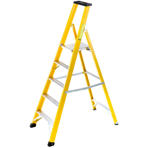 Loops 1.2m FIBREGLASS Platform Step Ladders 5 Tread Professional Lightweight Steps