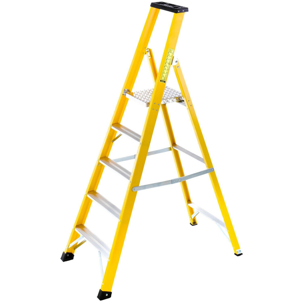 1.2M Fibreglass Platform Step Ladders 5 Tread Professional Lightweight Steps 5056199832705