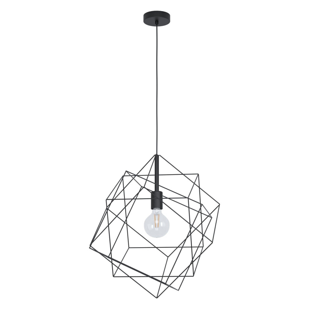 Loops Hanging Ceiling Pendant Light Black Steel Cube Frame 1X E27 Geometric Lamp