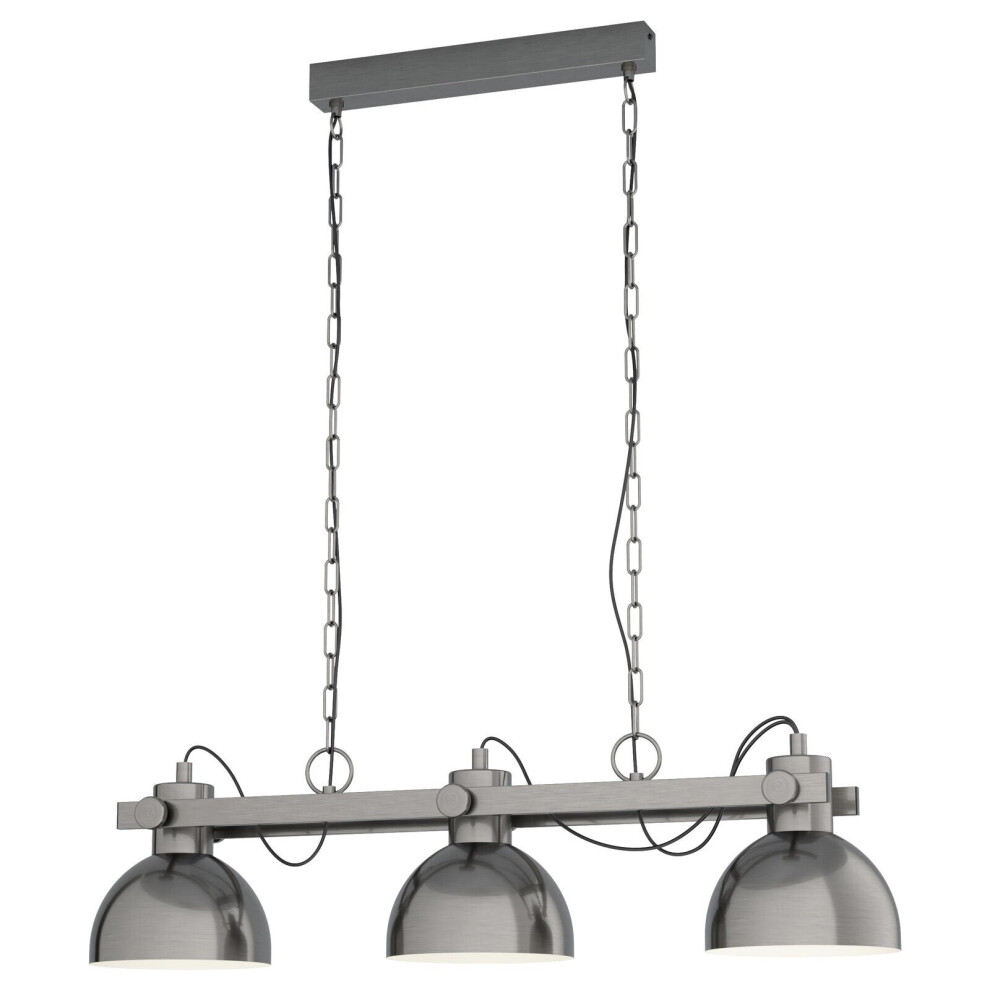 Hanging Ceiling Pendant Light Gloss Nickel Industrial Shade 3 Bulb Kitchen Lamp