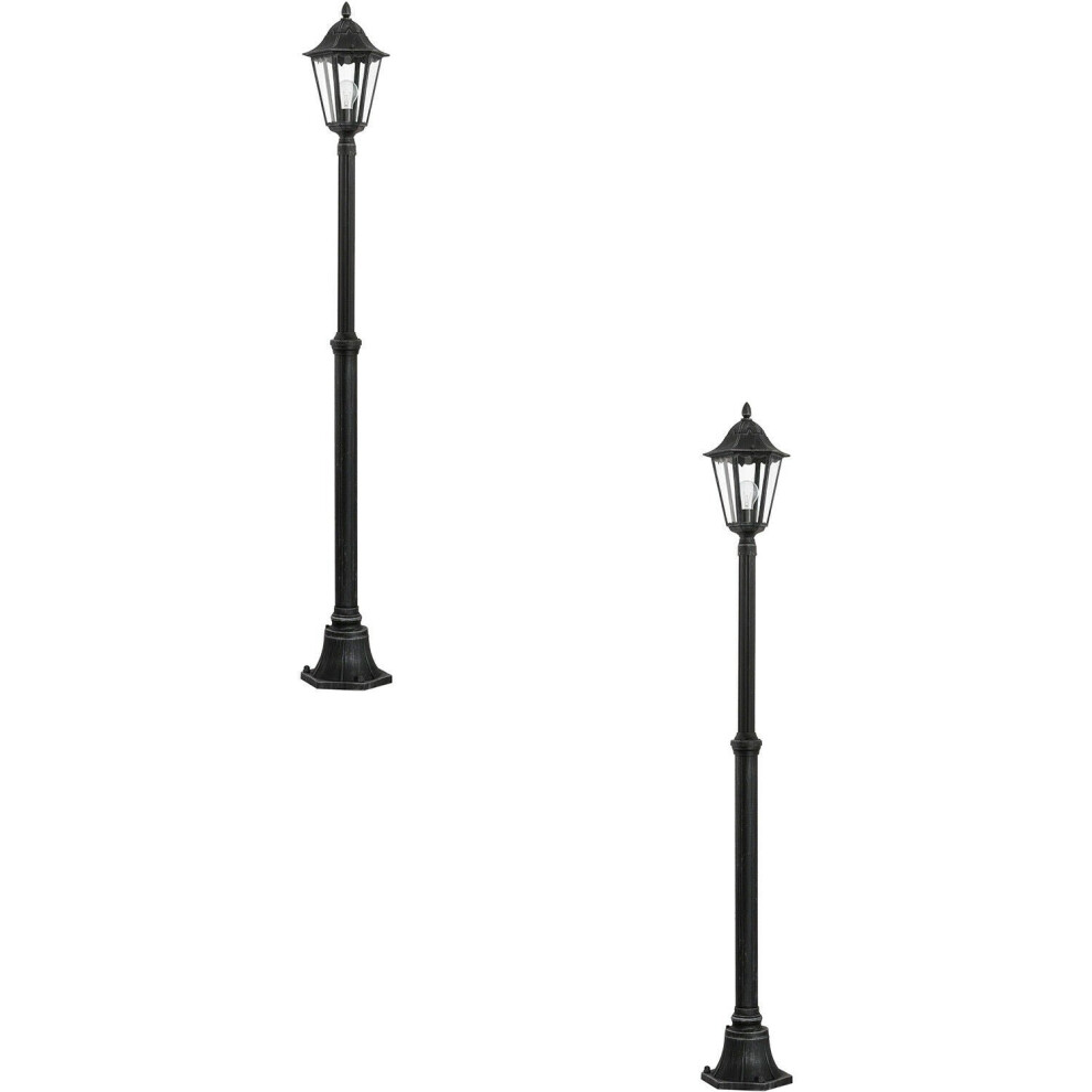 2 PACK IP44 Outdoor Bollard Light Black & Silver Lantern 2000mm Post 60W E27