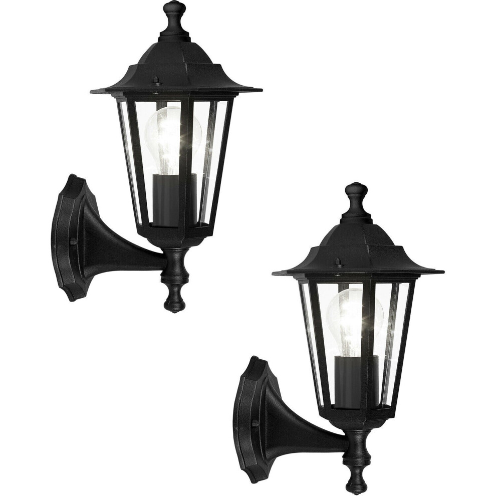 2 PACK IP44 Outdoor Wall Light Black Aluminium Lantern 1x 60W E27 Porch Lamp