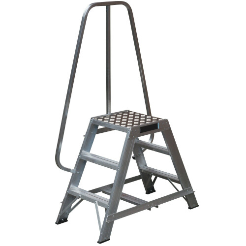 Loops 0.7m Heavy Duty Double Sided Fixed Step Ladders Safety Handrail & Wide Platform