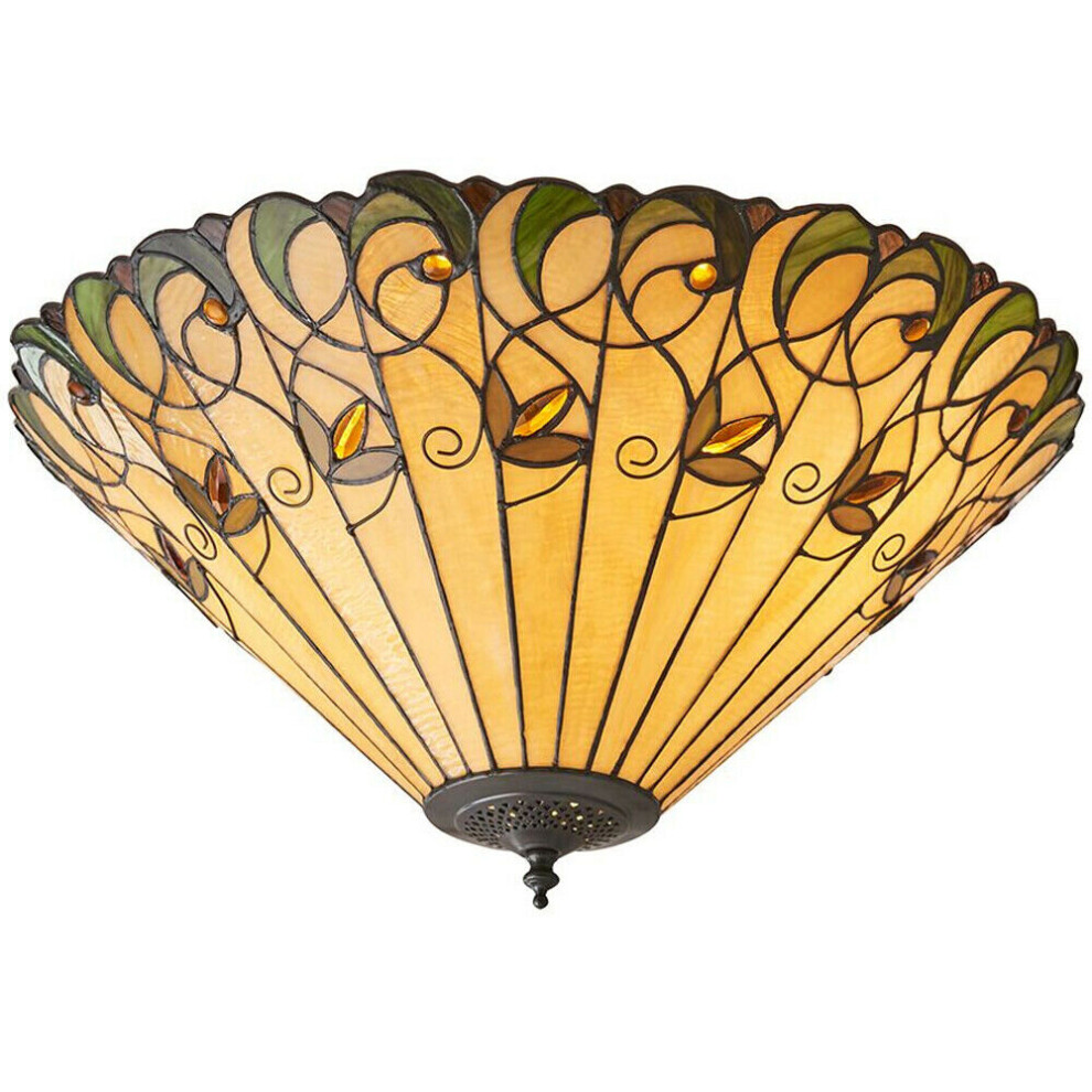 Loops Tiffany Glass Semi Flush Ceiling Floral Inverted Round Shade I00051 Light/Amber
