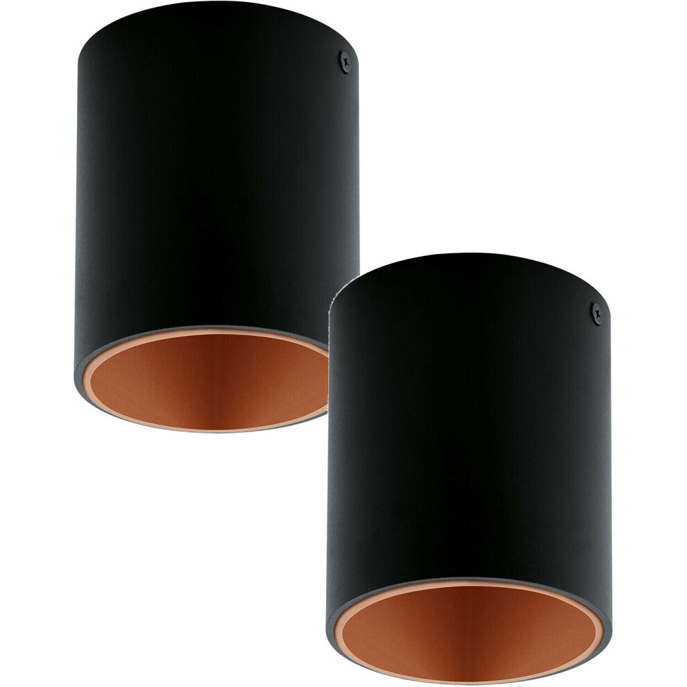 Loops 2 Pack Wall / Ceiling Light Black & Copper Round Downlight 3.3W Built In Led