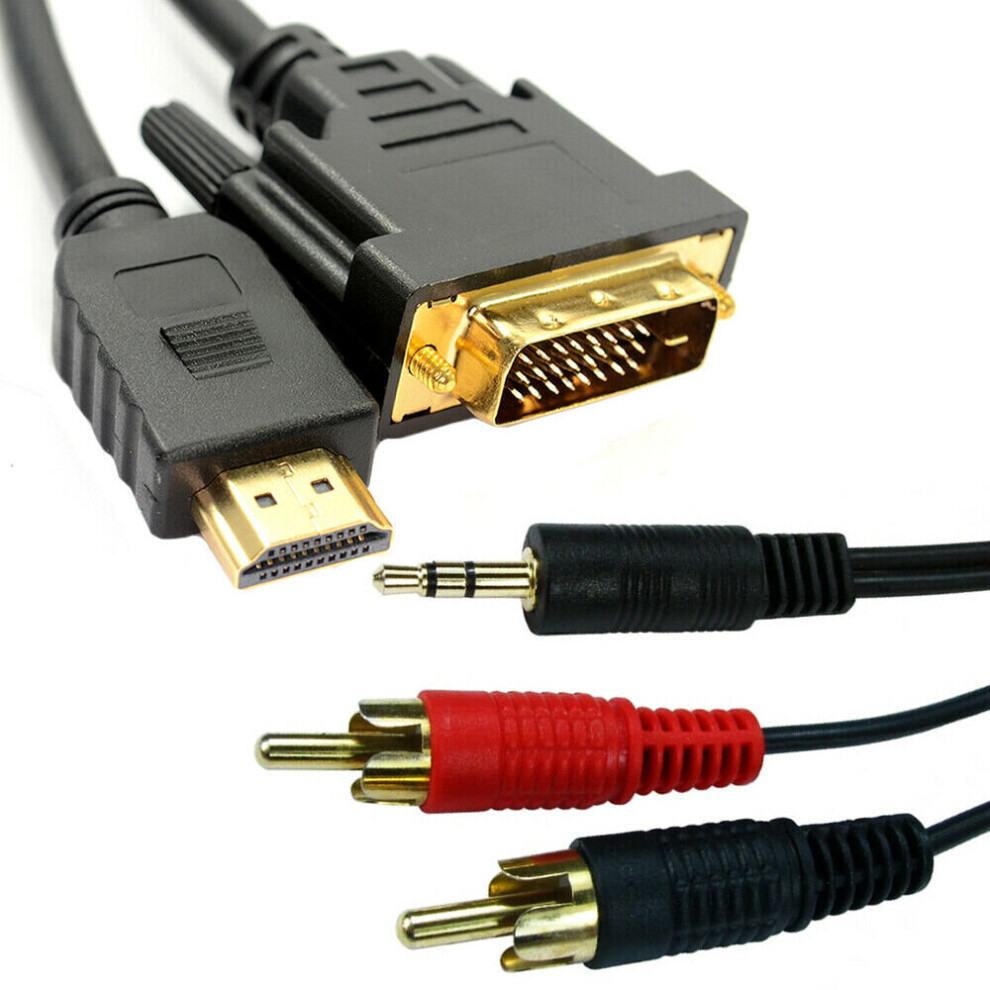 10M PC LAPTOP TO HD TV CABLE KIT HDMI DVI 3.5MM 2 RCA